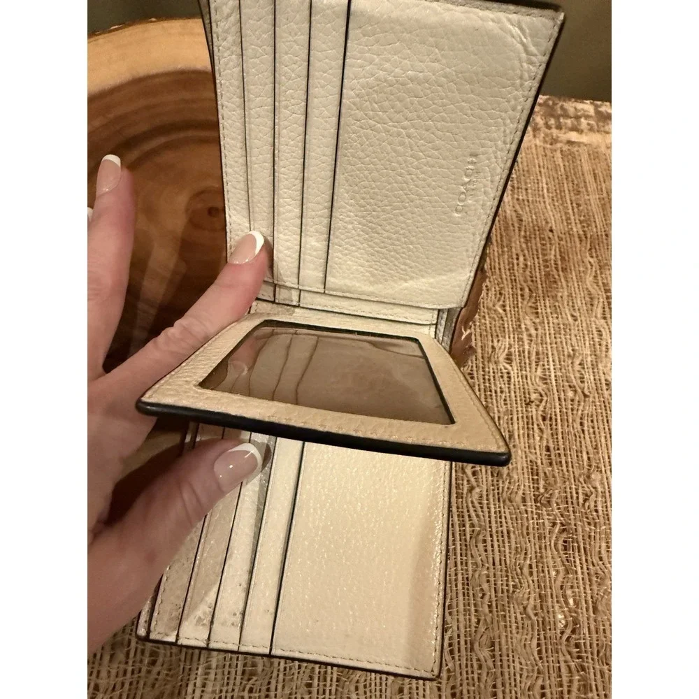 Coach Men's Ivory Pebbled Bifold Wallet with ID Window & Card Slots - 3 in 1